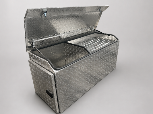 1400mm Aluminium Checker Plate Caravan Toolbox with Side Access Doors