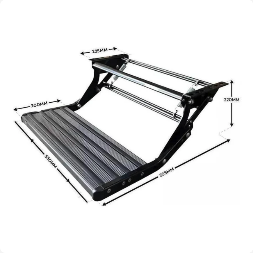 Custom Etch Studio – Single Manual Pull-Out Aluminium Step (Black) with Blue LED Light