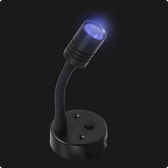 Custom Etch 10-24V Reading Light Flexible Dimmable Dual Colour Blue/White Light USB/USB-C Port Black