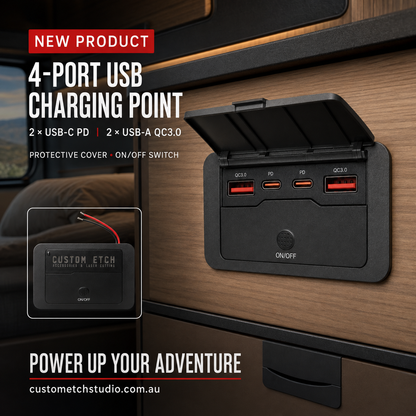 Custom Etch 4-Port USB-A & USB-C Charging Unit with Protective Cover