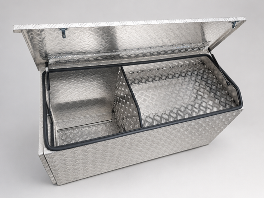 1400mm Aluminium Checker Plate Caravan Toolbox with Side Access Doors